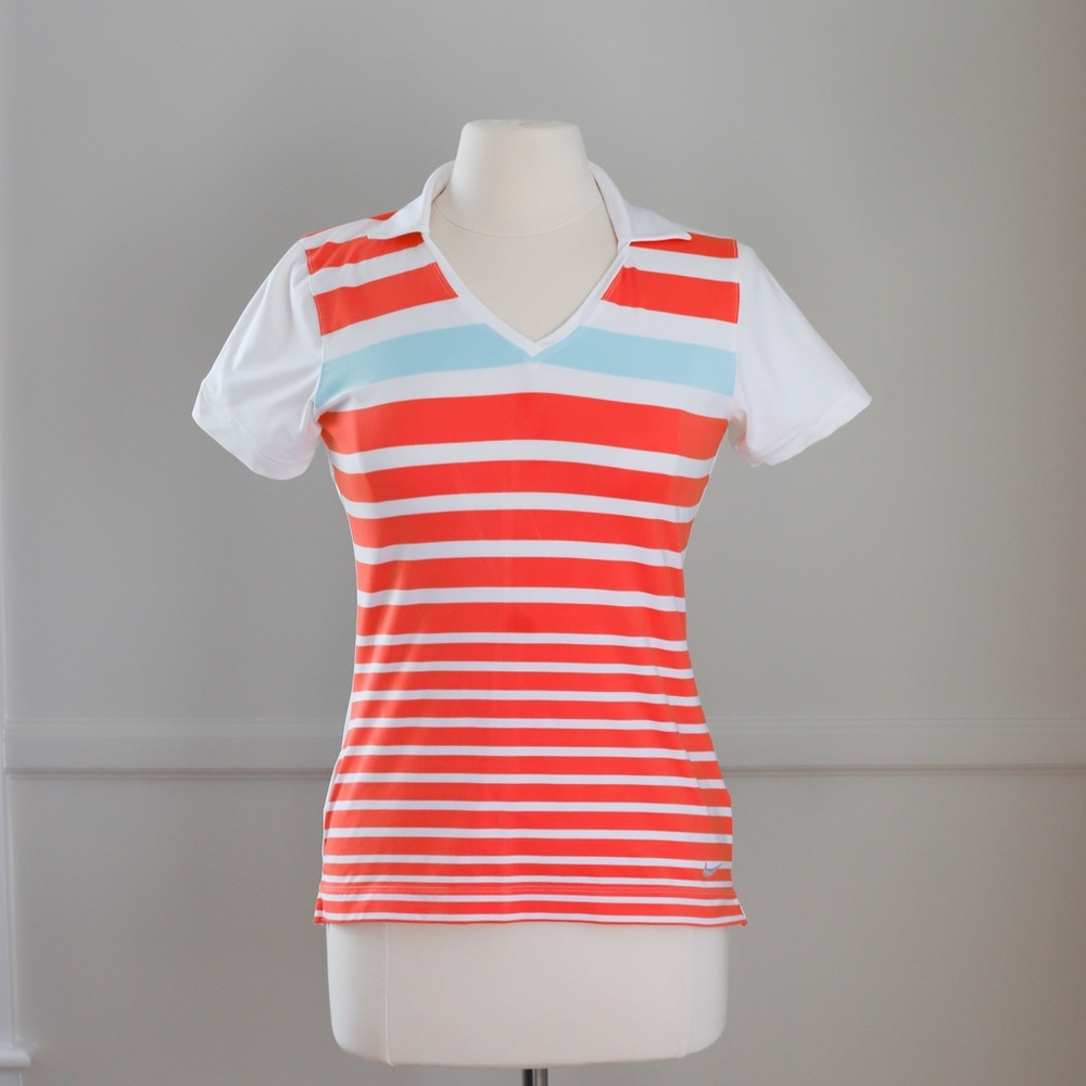 Nike Golf Women's Tour Performance Dri-Fit Collared V-Neck Polo Striped Small